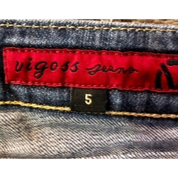 Vigoss Jeans Juniors 5 Used Low Rise Bootcut Stretch Denim Fold Over Pockets - Picture 6 of 16